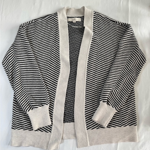 LOFT Jackets & Blazers - LOFT Black and White Striped Open Cardigan